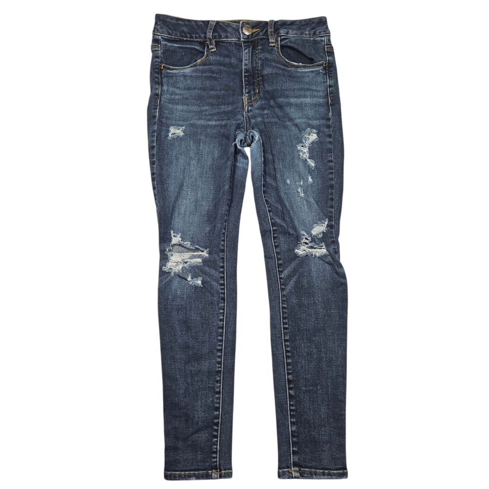 American Eagle Hi-Rise Jegging Distressed Skinny Jeans Dark Wash Sz 8 Short